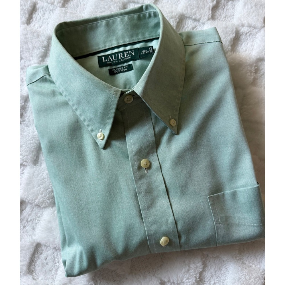 Lauren Ralph Lauren Mens Mint Green Non-Iron Dress Shirt Classic Fit 16.5 34/35